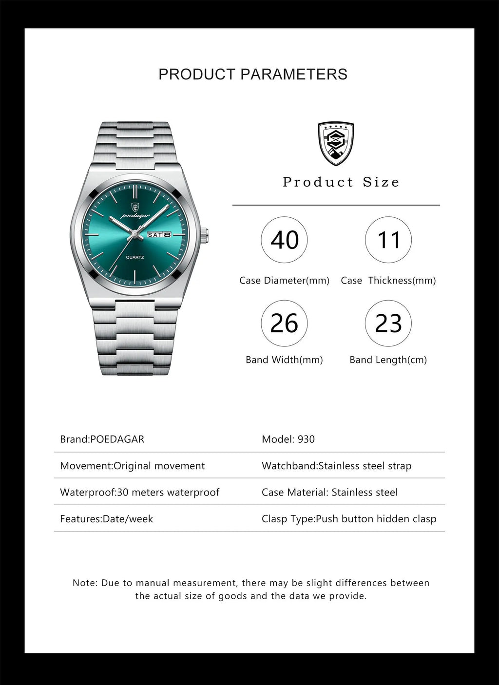 Montre Homme POEDAGAR – Acier & Quartz