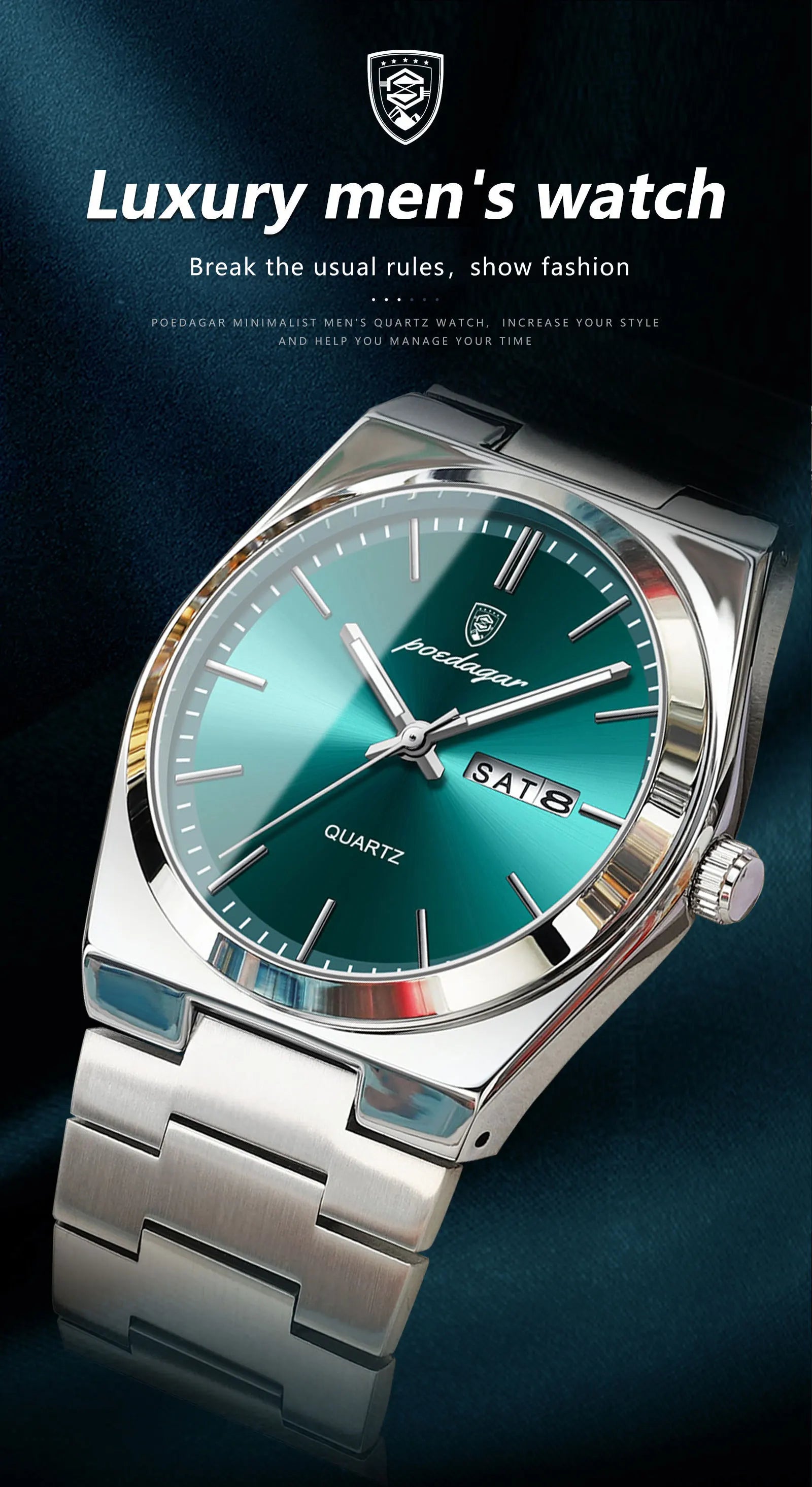 Montre Homme POEDAGAR – Acier & Quartz